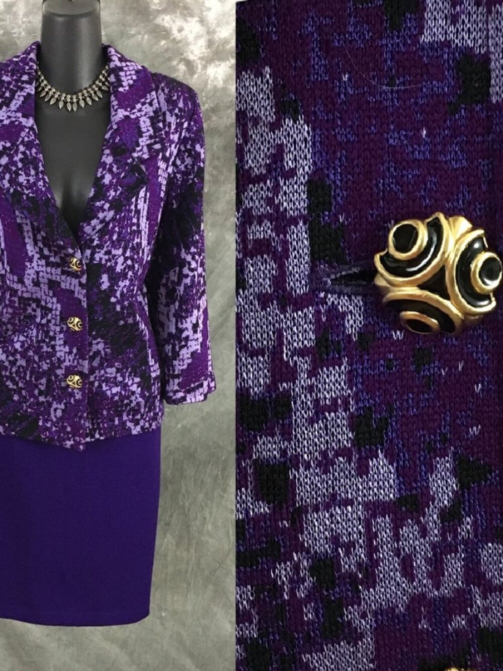BEAUTIFUL st john collection knit purple multi jacket skirt suit size 10